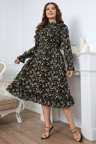 Plus Size Floral Flounce Sleeve Midi Dress - Guy Christopher