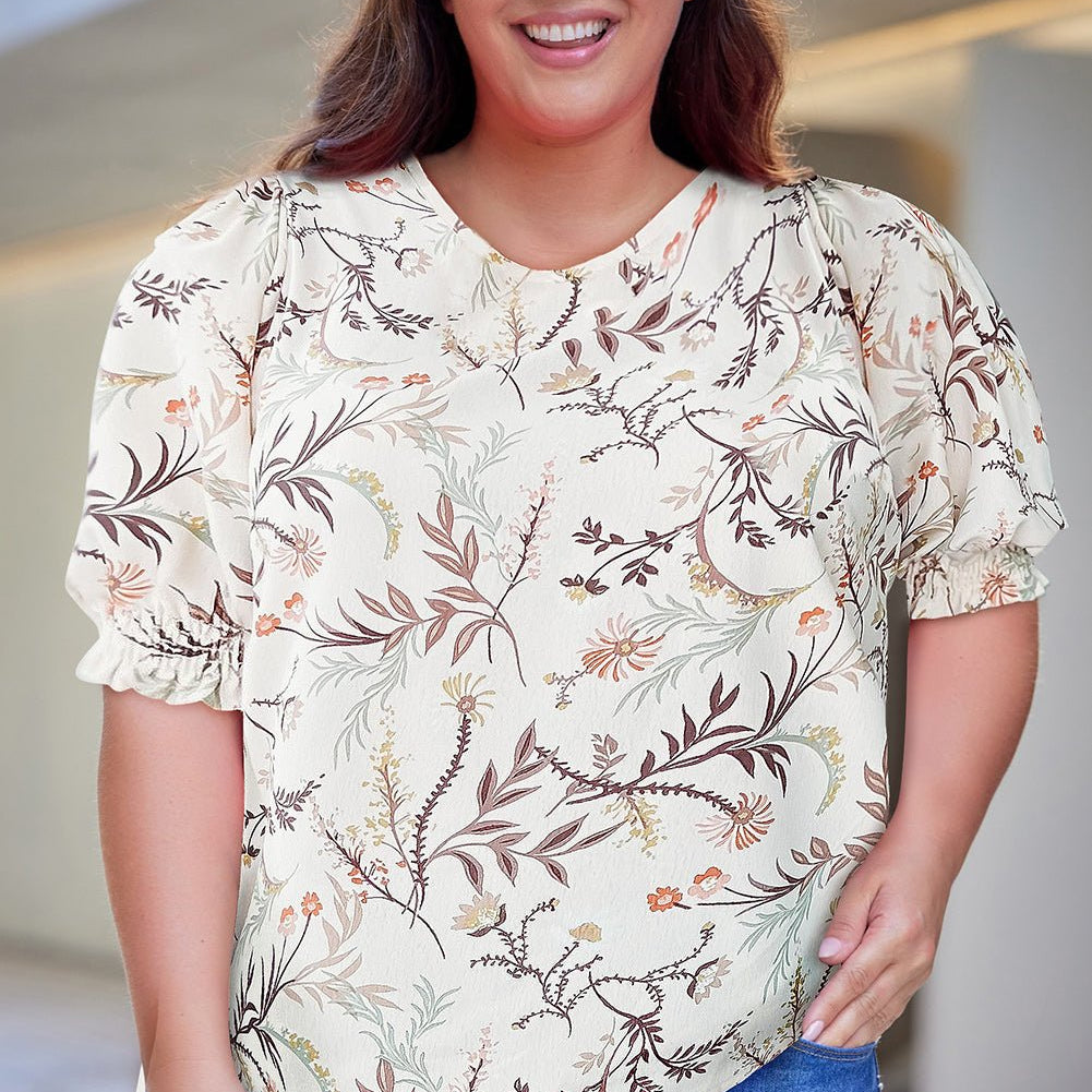 Plus Size Floral Fuff Sleeve Top - Guy Christopher