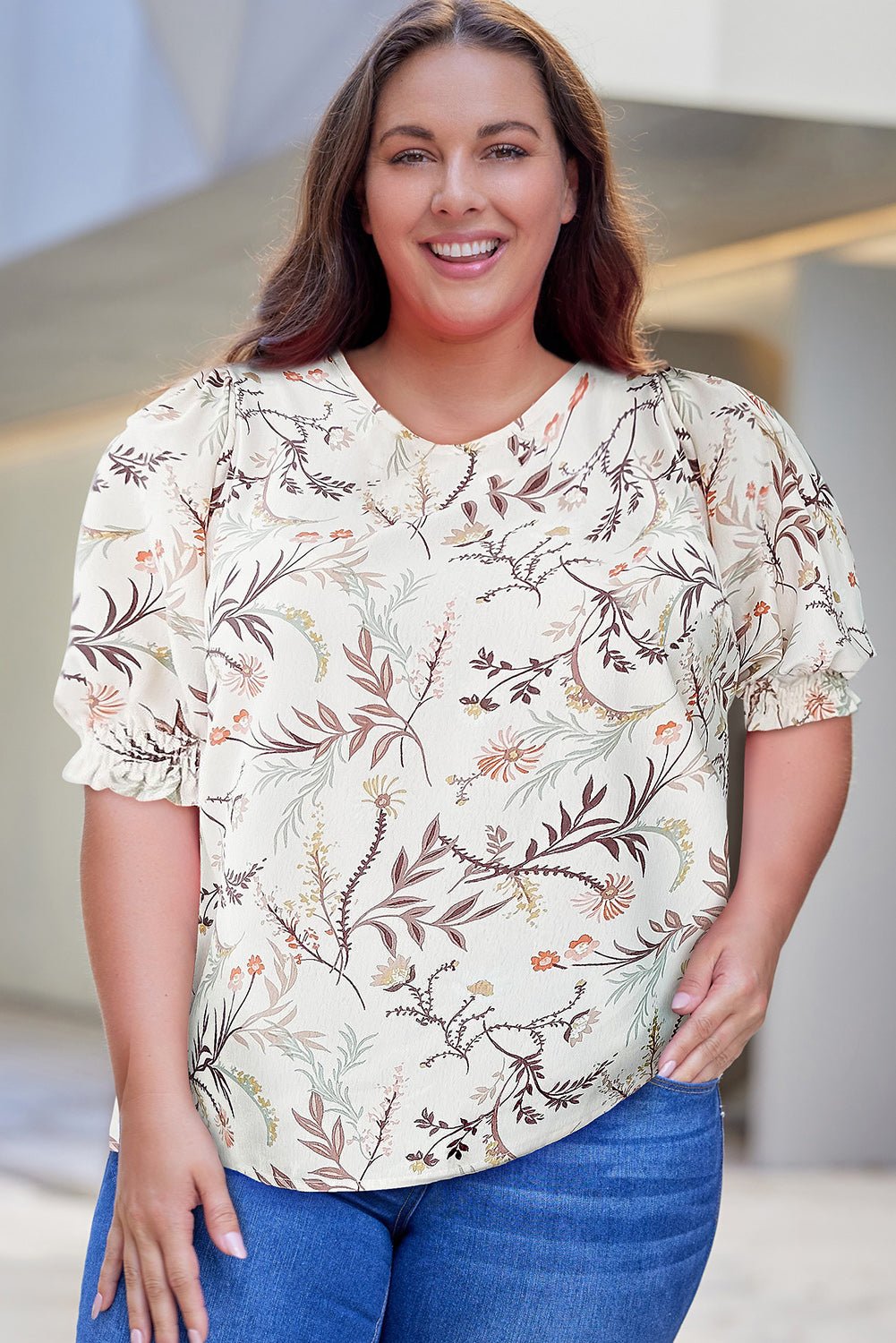 Plus Size Floral Fuff Sleeve Top - Guy Christopher