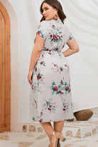 Plus Size Floral Johnny Collar Short Sleeve Dress - Guy Christopher
