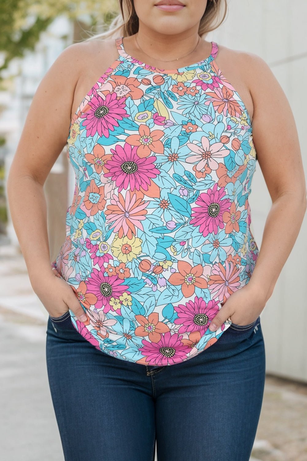 Plus Size Floral Round Neck Tank - Guy Christopher