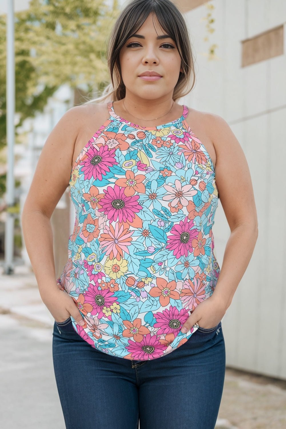 Plus Size Floral Round Neck Tank - Guy Christopher