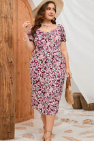 Plus Size Floral Ruched Slit Midi Dress - Guy Christopher