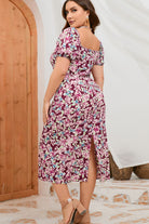 Plus Size Floral Ruched Slit Midi Dress - Guy Christopher