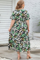 Plus Size Floral Short Sleeve Round Neck Dress - Guy Christopher