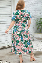 Plus Size Floral Short Sleeve Round Neck Dress - Guy Christopher
