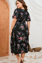 Plus Size Floral Short Sleeve Split Dress - Guy Christopher