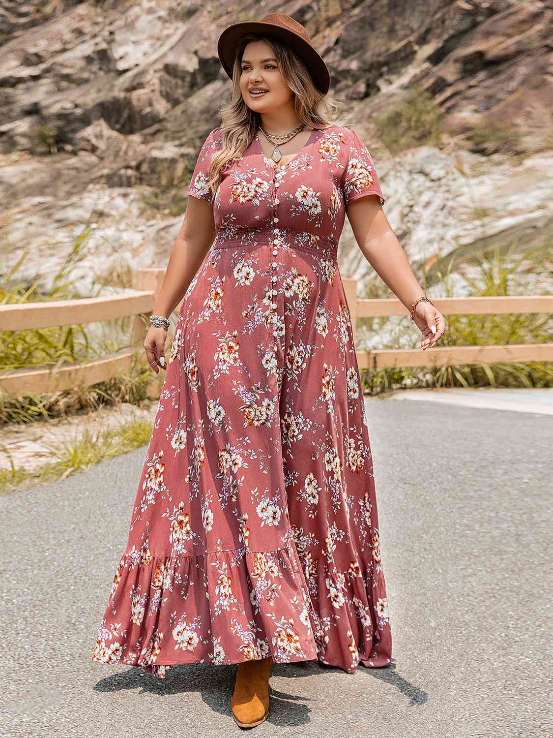 Plus Size Floral Slit Ruffle Hem Dress - Guy Christopher