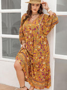 Plus Size Floral V-Neck Balloon Sleeve Midi Dress - Guy Christopher