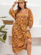 Plus Size Floral V-Neck Balloon Sleeve Midi Dress - Guy Christopher