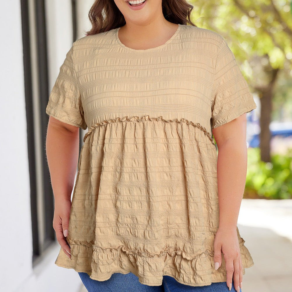 Plus Size Frill Trim Babydoll Blouse - Guy Christopher