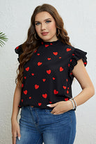 Plus Size Heart Print Butterfly Sleeve Mock Neck Top - Guy Christopher