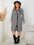 Plus Size Houndstooth Long Sleeve Slit Dress - Guy Christopher