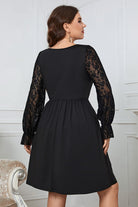 Plus Size Lace Trim Round Neck Flounce Sleeve Dress - Guy Christopher