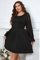 Plus Size Lace Trim Round Neck Flounce Sleeve Dress - Guy Christopher