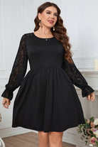 Plus Size Lace Trim Round Neck Flounce Sleeve Dress - Guy Christopher