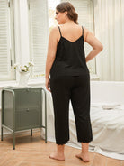 Plus Size Lace Trim Slit Cami and Pants Pajama Set - Guy Christopher