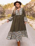 Plus Size Lace-Up Long Sleeve Dress - Guy Christopher