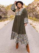 Plus Size Lace-Up Long Sleeve Dress - Guy Christopher