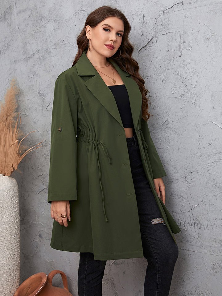 Plus Size Lapel Collar Roll-Tab Sleeve Trench Coat - Guy Christopher