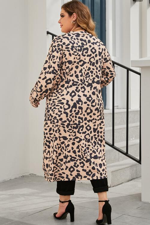Plus Size Leopard Button Up Long Sleeve Cardigan - Guy Christopher