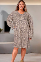 Plus Size Leopard Print Long Sleeve Mini Dress - Guy Christopher
