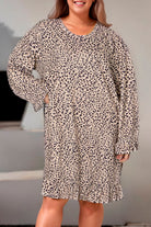 Plus Size Leopard Print Long Sleeve Mini Dress - Guy Christopher