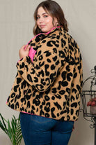 Plus Size Leopard Zip Up Jacket with Pockets - Guy Christopher