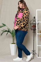 Plus Size Leopard Zip Up Jacket with Pockets - Guy Christopher