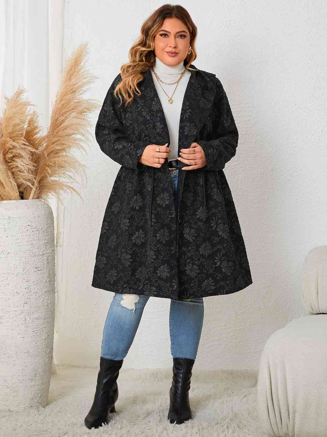 Plus Size Long Sleeve Hooded Trench Coat - Guy Christopher