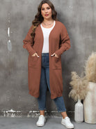 Plus Size Long Sleeve Pocketed Cardigan - Guy Christopher