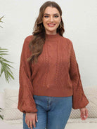 Plus Size Mock Neck Cable Knit Long Sleeve Sweater - Guy Christopher