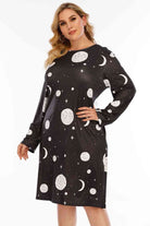 Plus Size Moon & Star Print Round Neck Dress - Guy Christopher