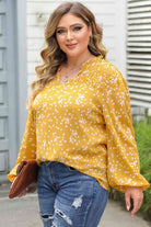 Plus Size Notched Neck Smocked Blouse - Guy Christopher