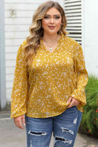 Plus Size Notched Neck Smocked Blouse - Guy Christopher