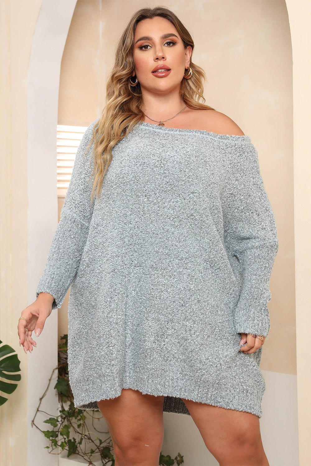 Plus Size Off Shoulder Long Sleeve Pullover Sweater - Guy Christopher