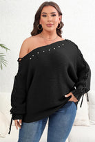 Plus Size One Shoulder Beaded Sweater - Guy Christopher