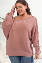 Plus Size One Shoulder Beaded Sweater - Guy Christopher