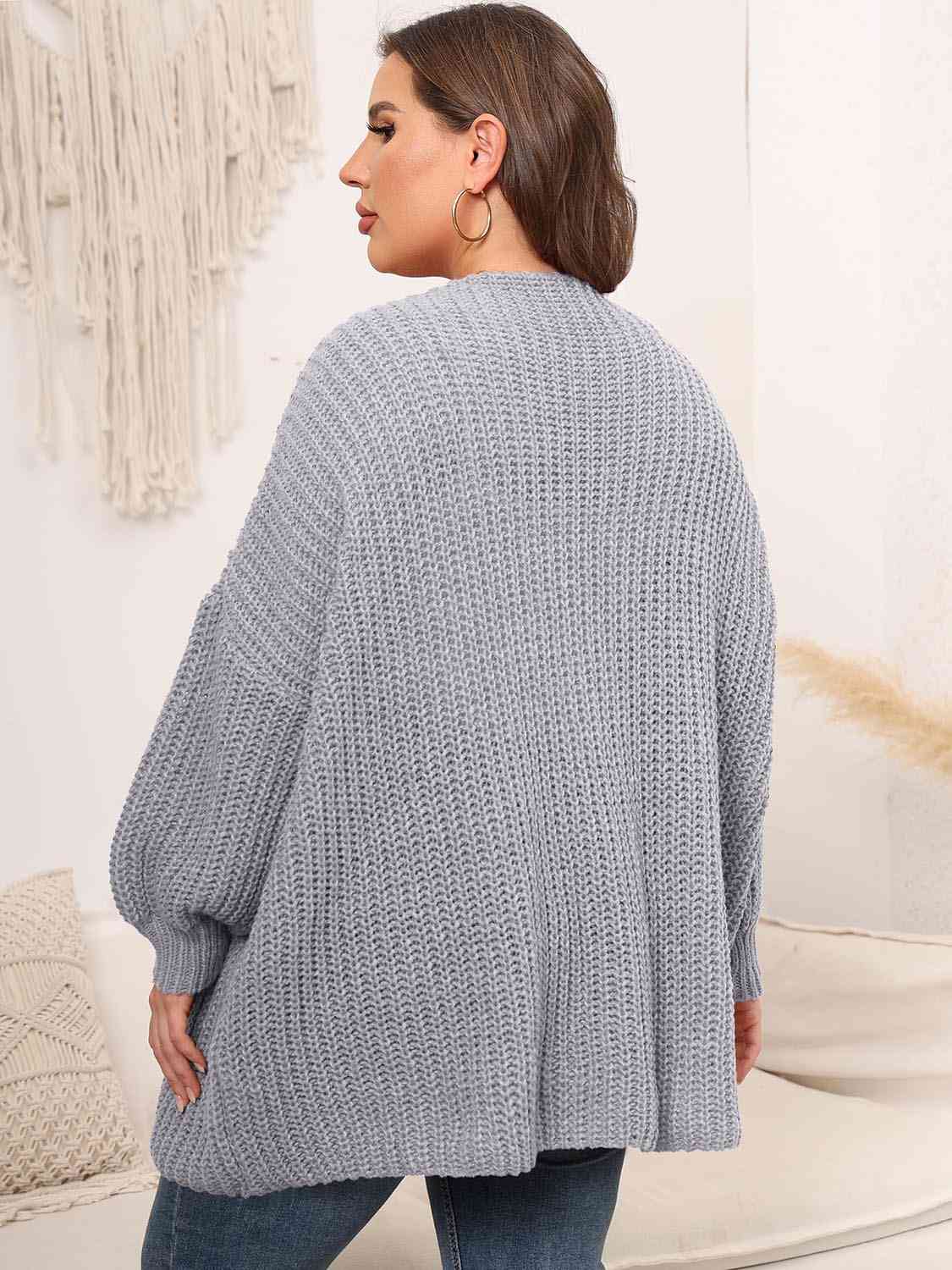 Plus Size Open Front Dropped Shoulder Knit Cardigan - Guy Christopher