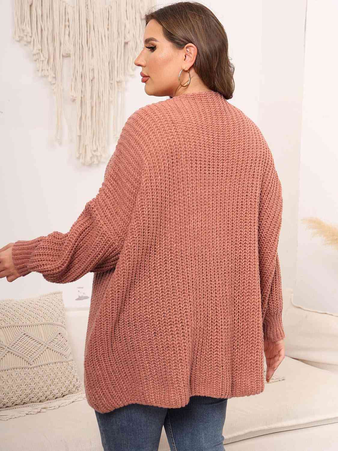 Plus Size Open Front Dropped Shoulder Knit Cardigan - Guy Christopher