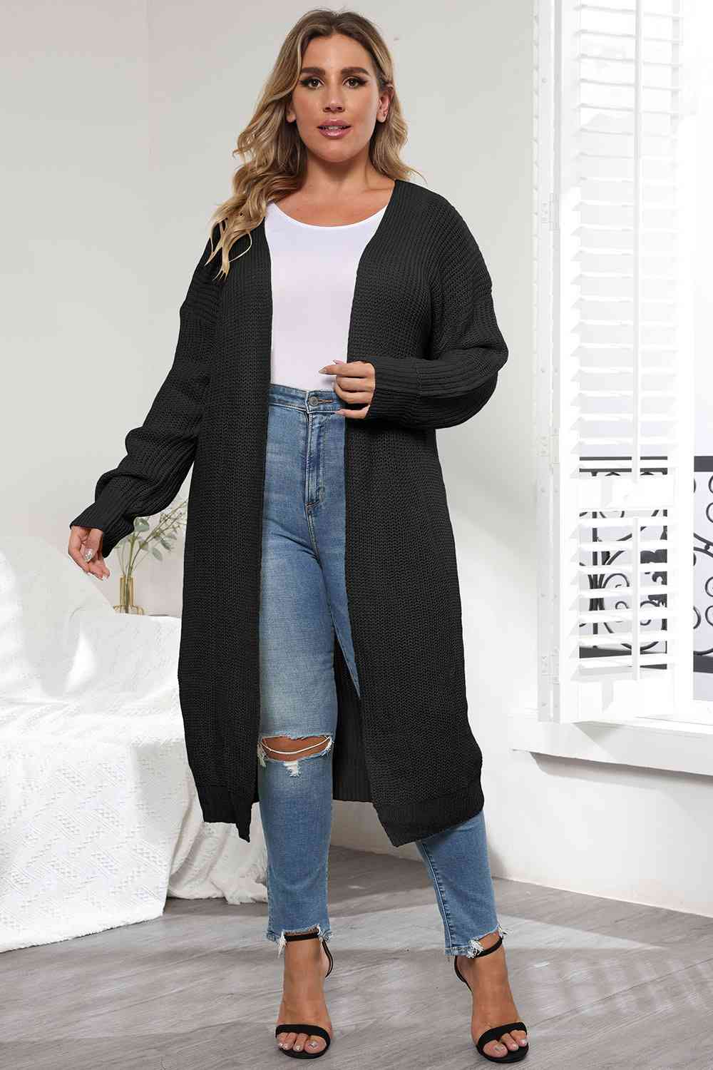 Plus Size Open Front Long Sleeve Cardigan - Guy Christopher