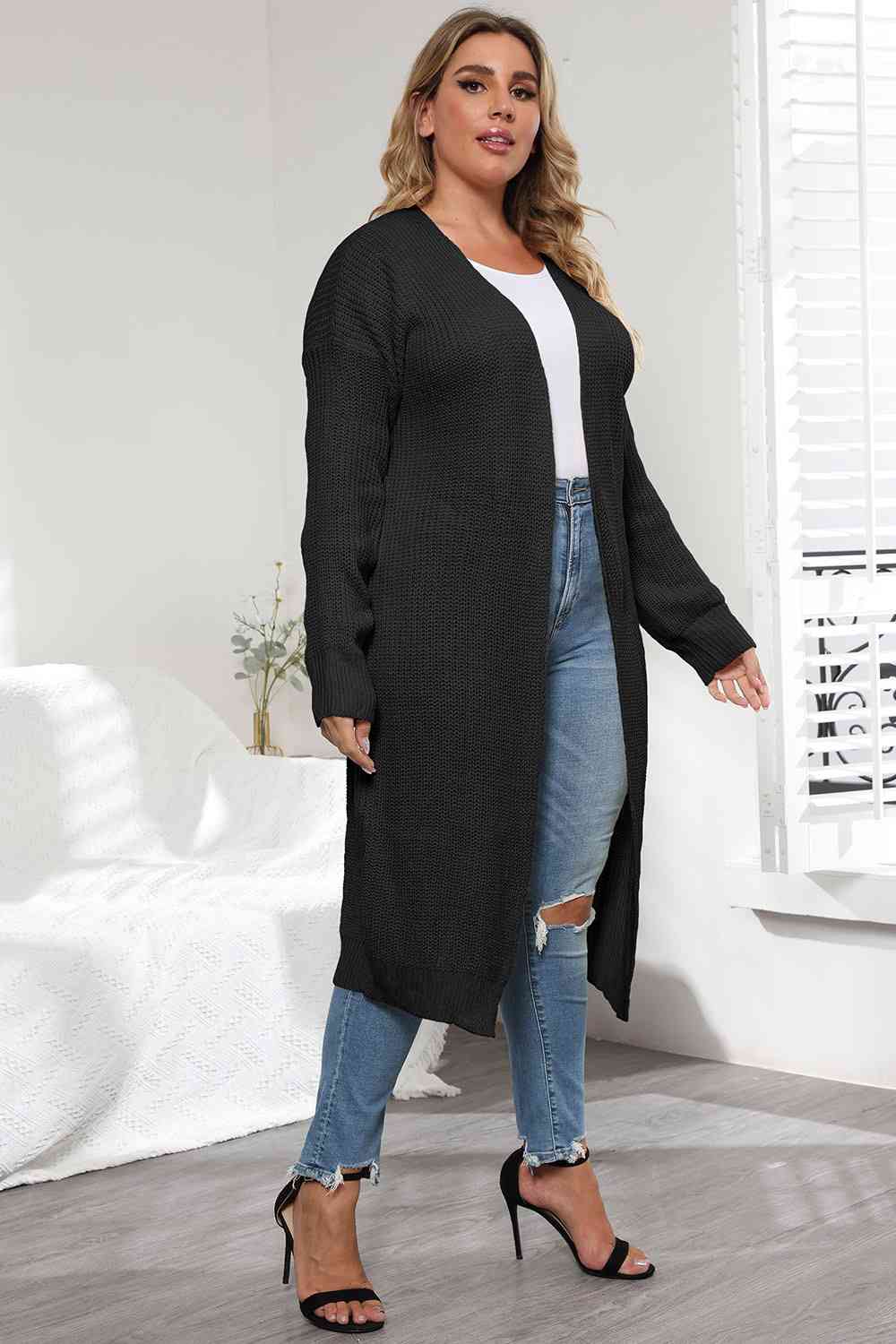 Plus Size Open Front Long Sleeve Cardigan - Guy Christopher