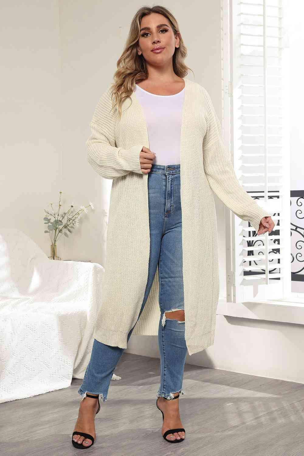 Plus Size Open Front Long Sleeve Cardigan - Guy Christopher