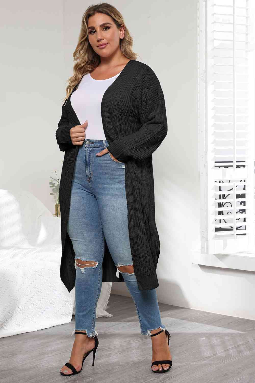 Plus Size Open Front Long Sleeve Cardigan - Guy Christopher