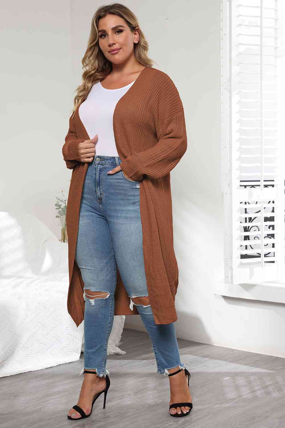 Plus Size Open Front Long Sleeve Cardigan - Guy Christopher