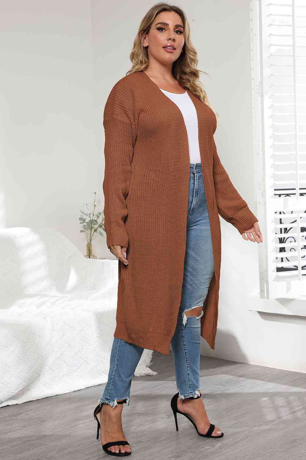 Plus Size Open Front Long Sleeve Cardigan - Guy Christopher