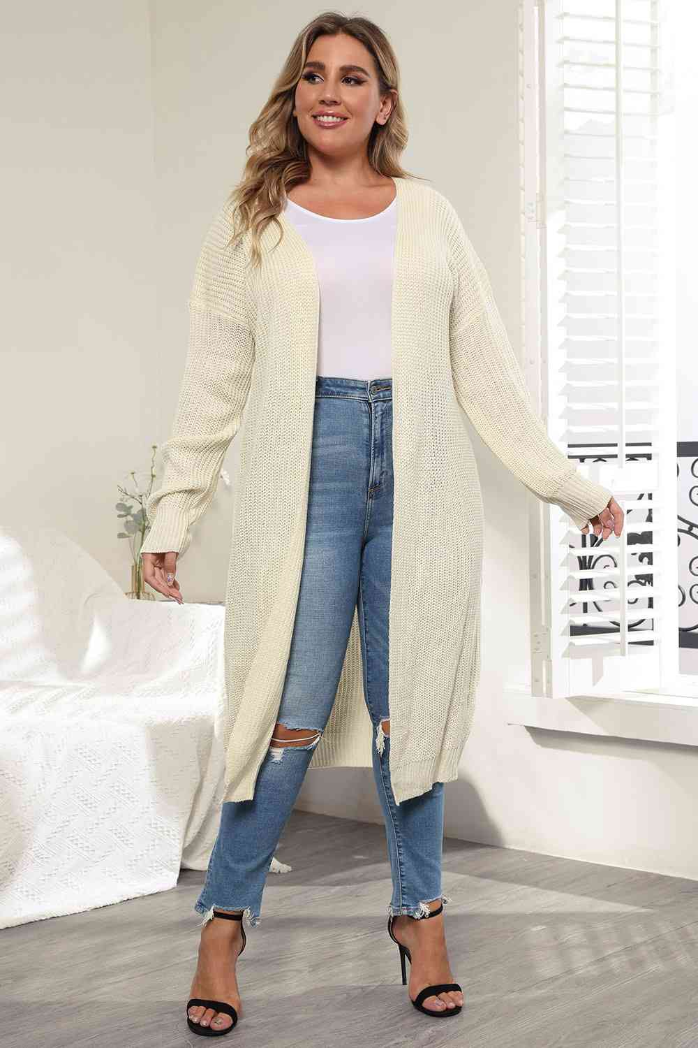 Plus Size Open Front Long Sleeve Cardigan - Guy Christopher