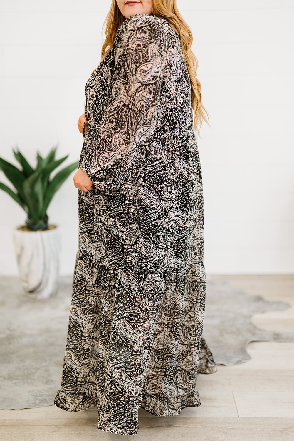 Plus Size Paisley Print Balloon Sleeve Maxi Dress - Guy Christopher