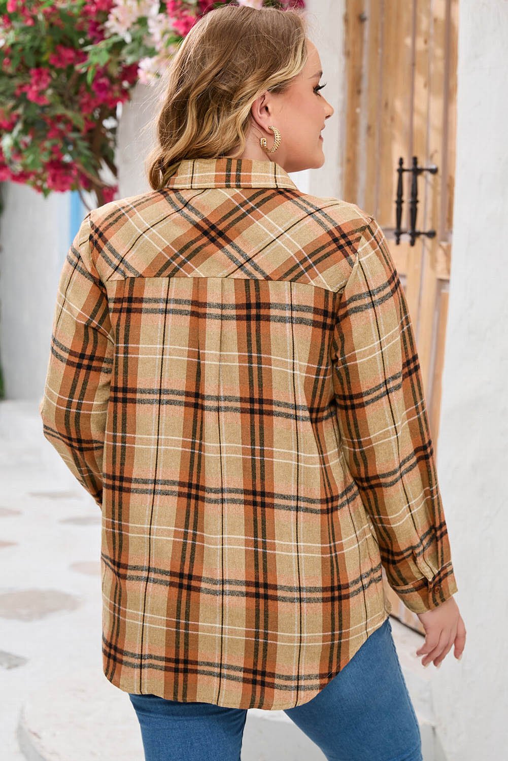 Plus Size Plaid Collared Neck Long Sleeve Shirt - Guy Christopher