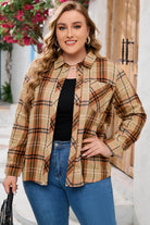 Plus Size Plaid Collared Neck Long Sleeve Shirt - Guy Christopher